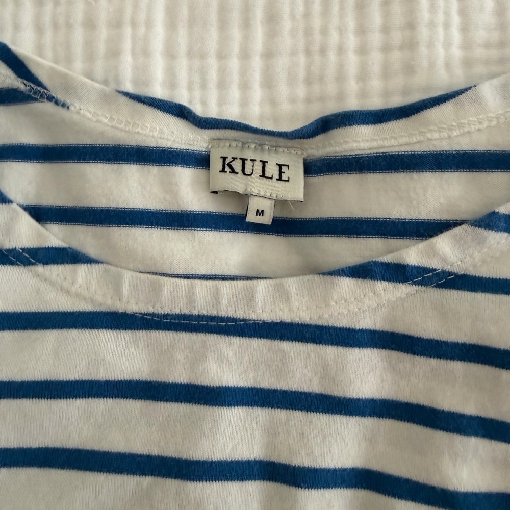 KULE The Boyfriend Blue and White striped Long Sleeve Tee - Picture 2 of 2